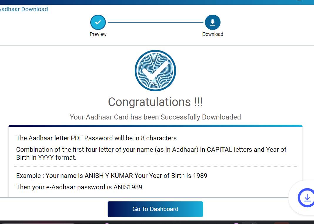 Aadhar -Download-Congratulation Page 